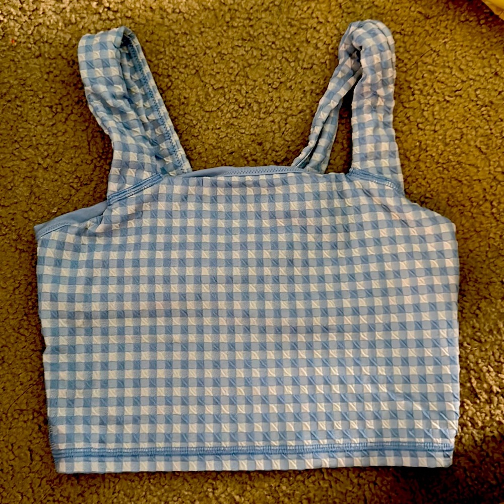 Aerie sport crop top. Blue gingham. Small.